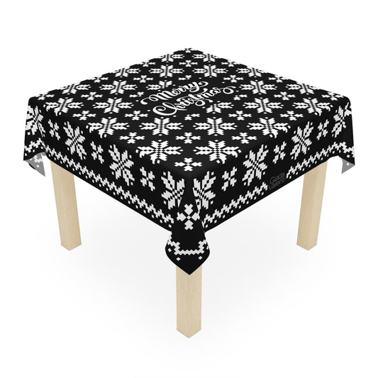 Jacquard Snowflake Christmas Tablecloth with Italian Design print | Black White | Giada Valenti | Christmas Decoration | Christmas Gift