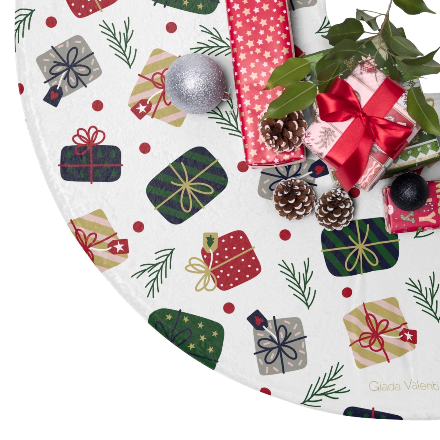 Christmas Presents Tree Skirt with Italian Design print | Giada Valenti | Christmas Decoration | Christmas Gift