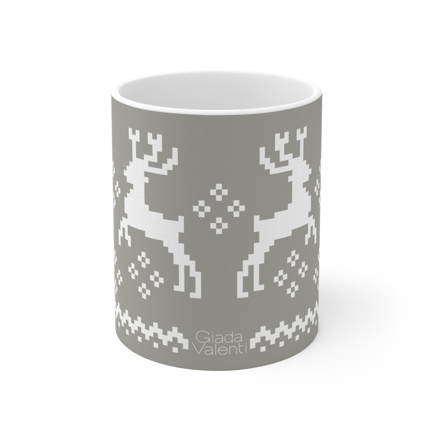 Jacquard Reindeer Christmas Mug with exclusive Italian design print (11oz) | Silver | Giada Valenti Collection