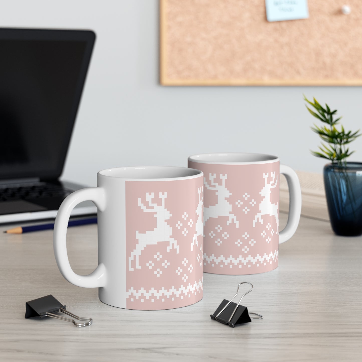 Jacquard Reindeer Christmas Mug with exclusive Italian design print (11oz) | Pink | Giada Valenti Collection