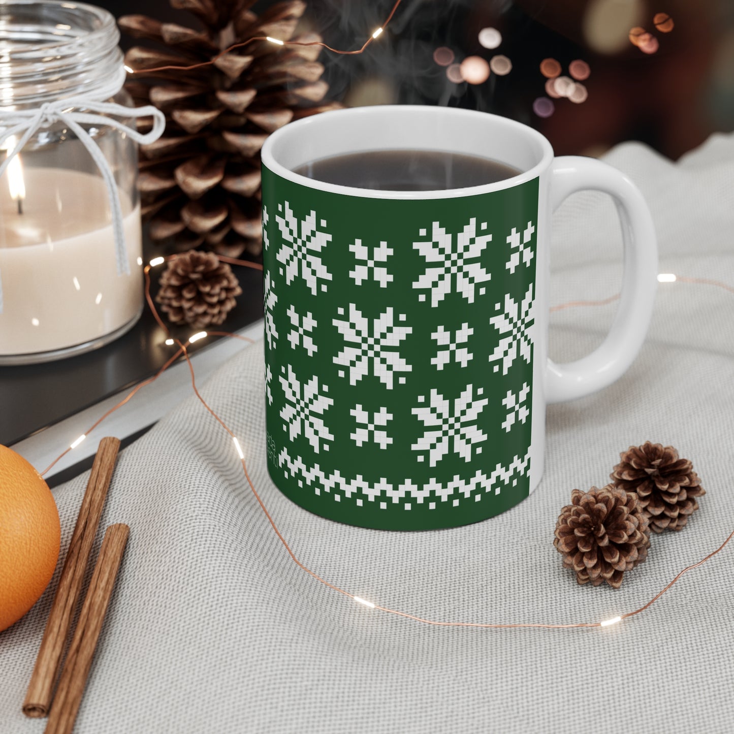 Jacquard Snowflake Mug with exclusive Italian design print (11oz) | Green | Giada Valenti Collection