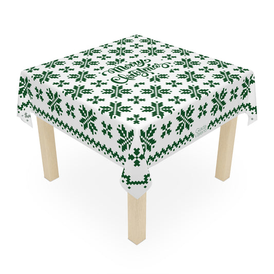 Jacquard Snowflake Christmas Tablecloth with Italian Design print | White Green | Giada Valenti | Christmas Decoration | Christmas Gift