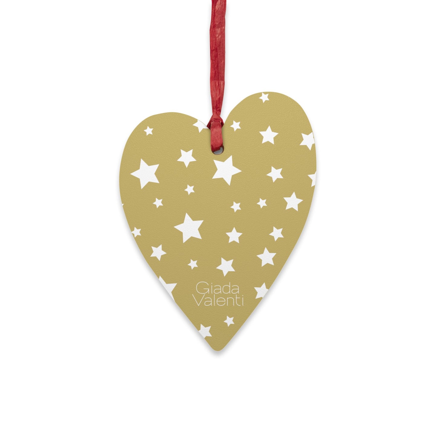 Giada Valenti | Heart Shape Wooden Ornament | Designed in Italy | Gold White Stars | Christmas Ornament | Christmas Gift