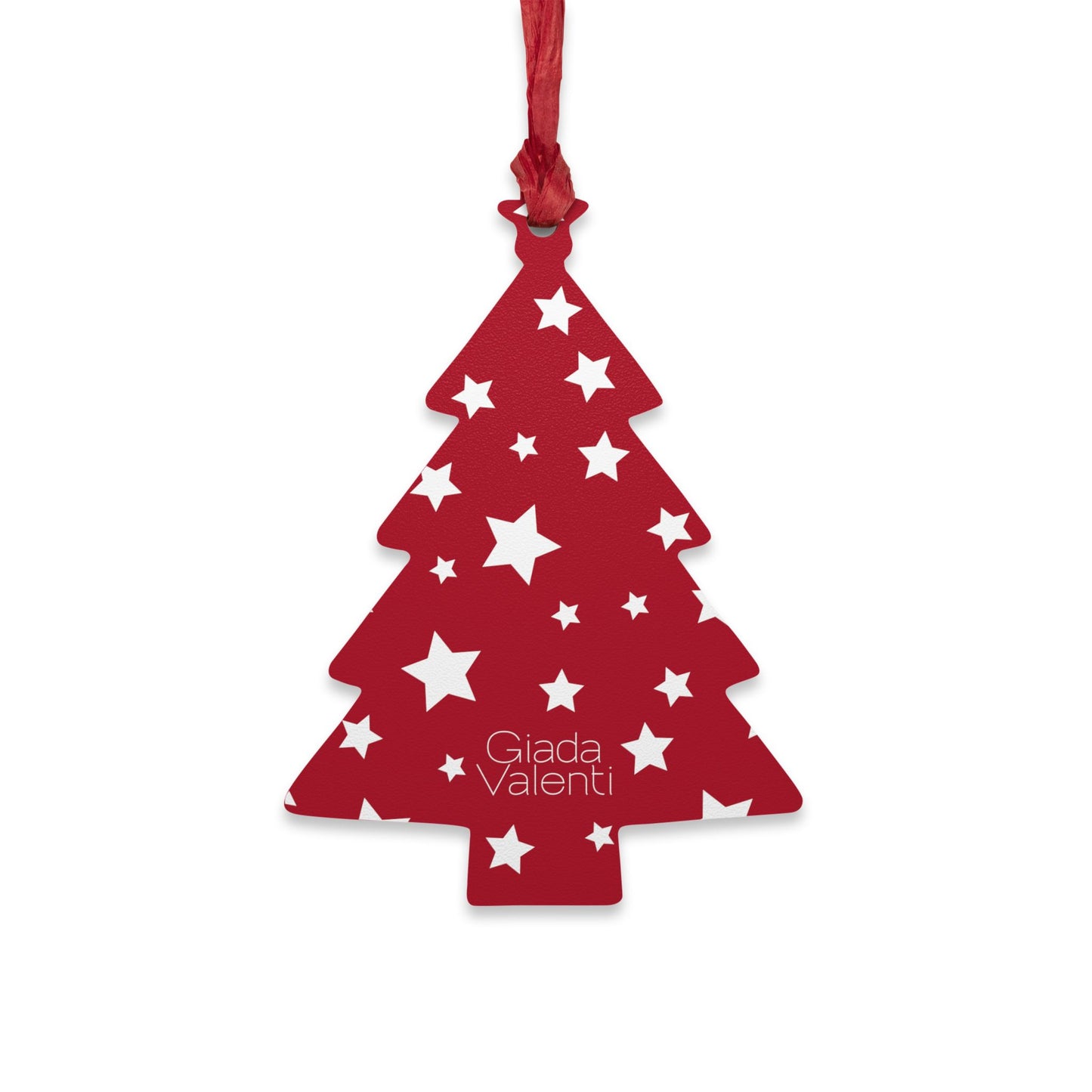 Giada Valenti | Tree Shape Wooden Ornament | Designed in Italy | Red White Star | Christmas Ornament | Christmas Gift | Italian Design