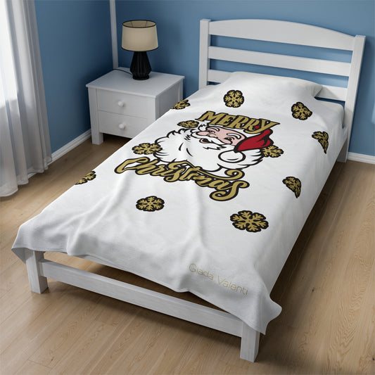 Santa Claus Velveteen Plush Blanket with Italian design print | White |Giada Valenti | Christmas Blanket | Christmas Gift