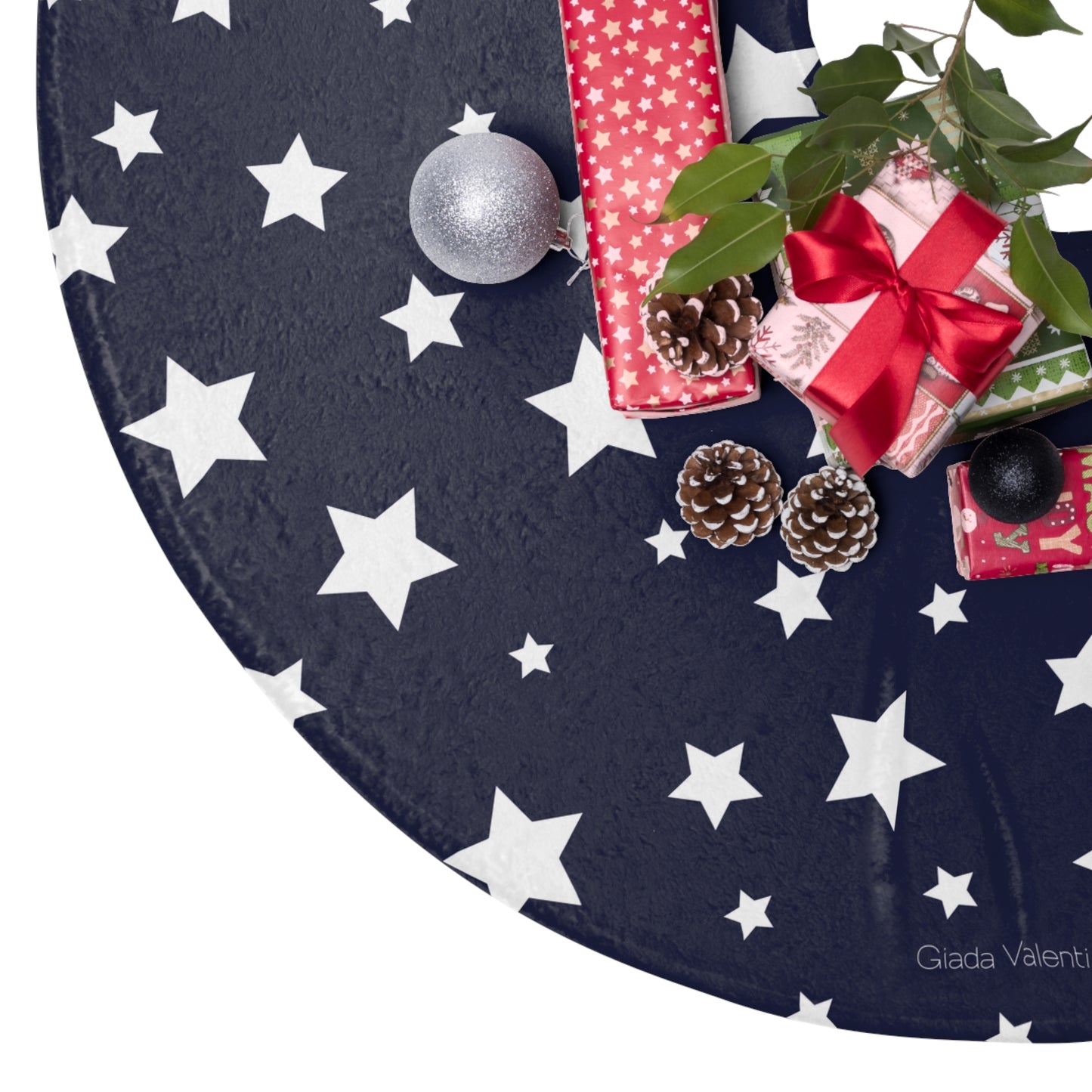 Christmas Star Tree Skirt with Italian Design print | Blue | Giada Valenti | Christmas Decoration | Christmas Gift