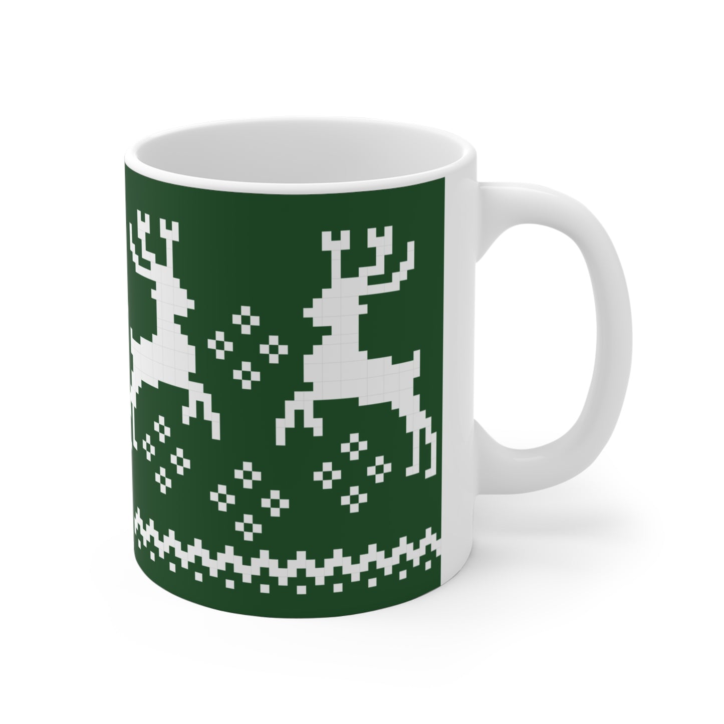 Jacquard Reindeer Christmas Mug with exclusive Italian design print (11oz) | Green | Giada Valenti Collection