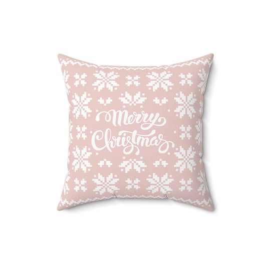 Merry Christmas Pillow with exclusive Italian Design print | Pink White Jacquard Snowflake | Giada Valenti Collection