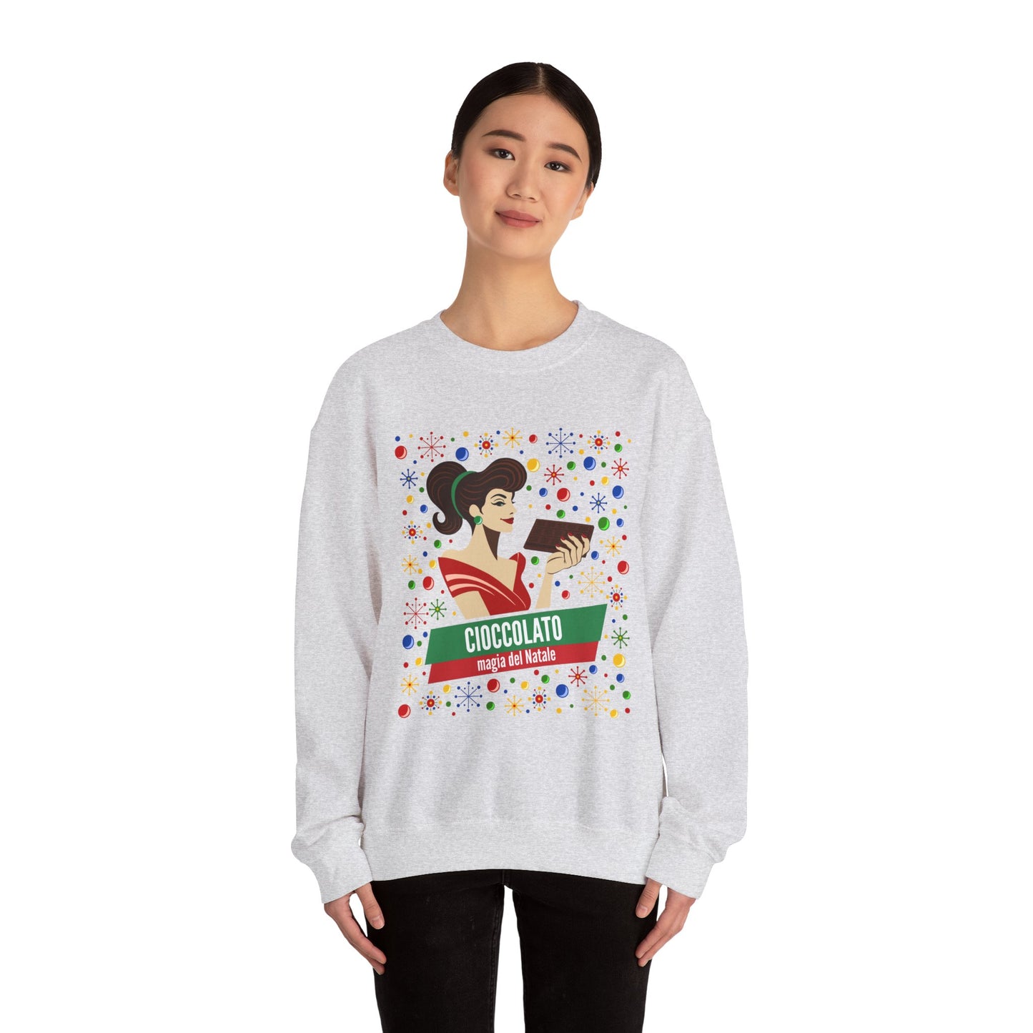 Cioccolato A Natale Unisex Heavy Blend™ Crewneck Sweatshirt - Giada Valenti Collection - Print designed in Italy by Elisa Savoia