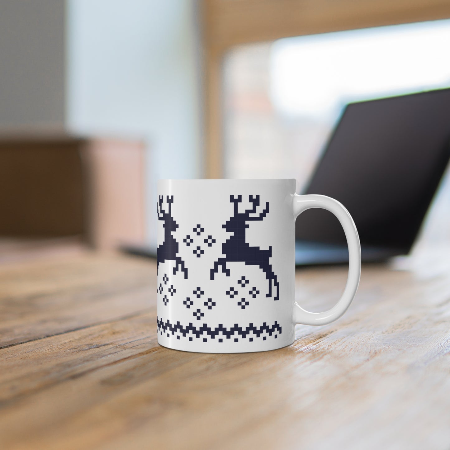 Jacquard Reindeer Christmas Mug with exclusive Italian design print (11oz) | Blue | Giada Valenti Collection