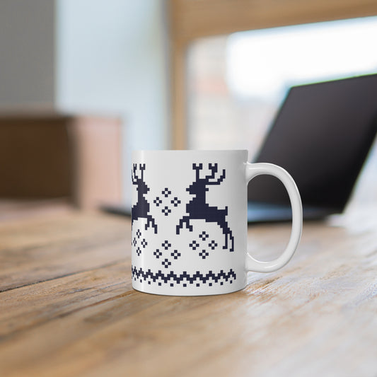 Jacquard Reindeer Christmas Mug with exclusive Italian design print (11oz) | Blue | Giada Valenti Collection