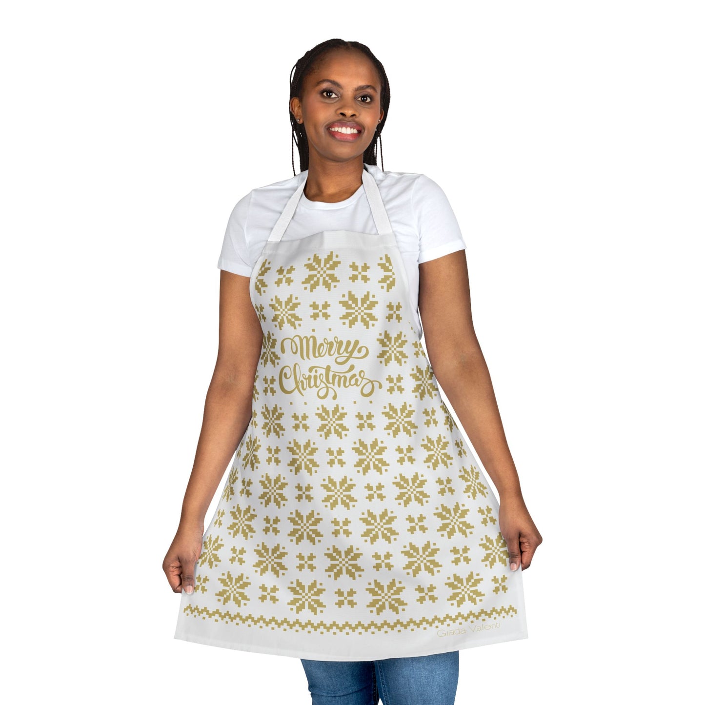 Jacquard Snowflake Apron with Italian Design print | White Gold | Giada Valenti | Christmas Apron | Christmas Gift