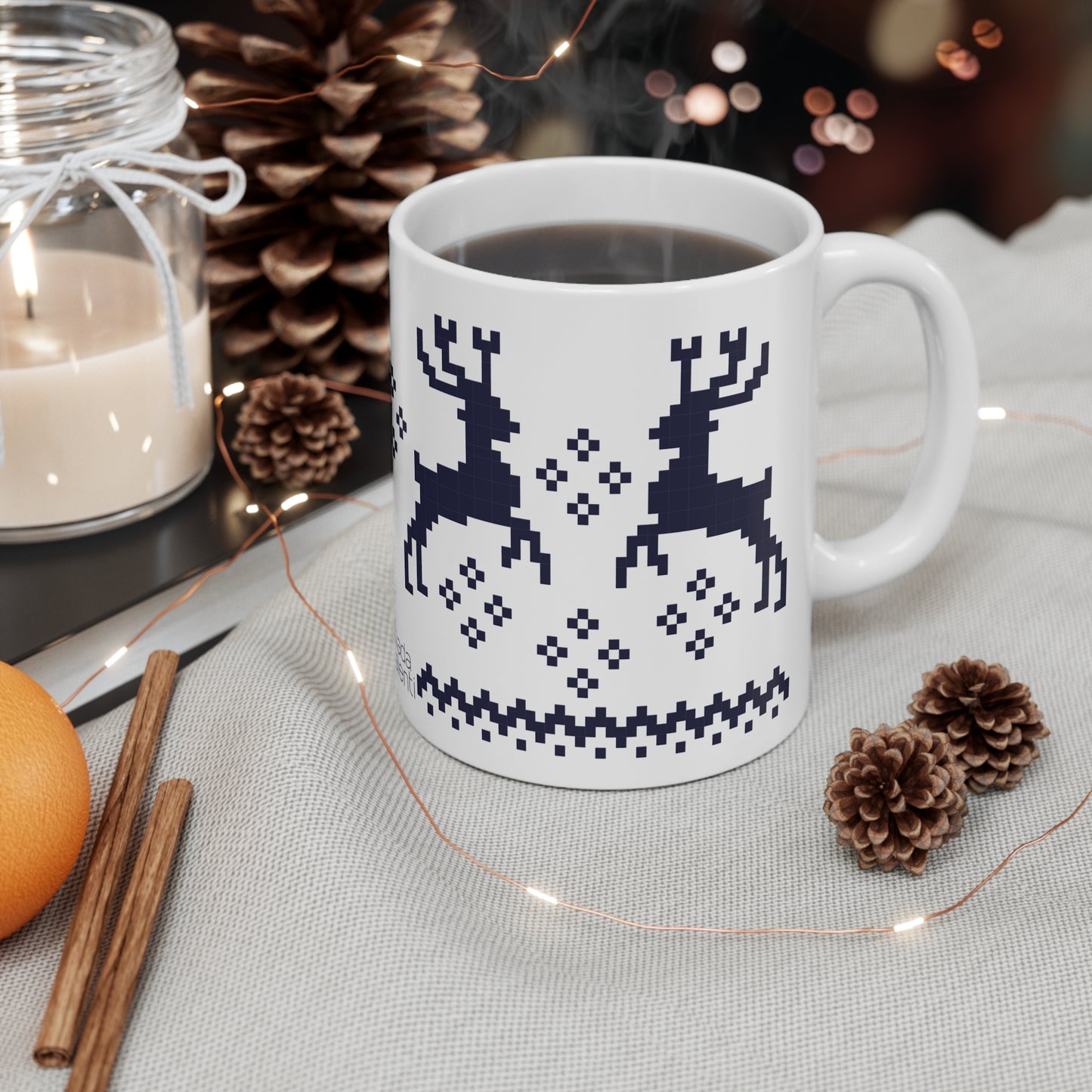 Jacquard Reindeer Christmas Mug with exclusive Italian design print (11oz) | Blue | Giada Valenti Collection