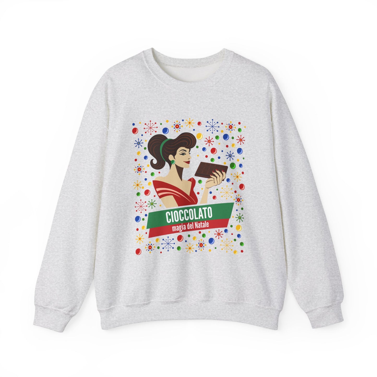 Cioccolato A Natale Unisex Heavy Blend™ Crewneck Sweatshirt - Giada Valenti Collection - Print designed in Italy by Elisa Savoia