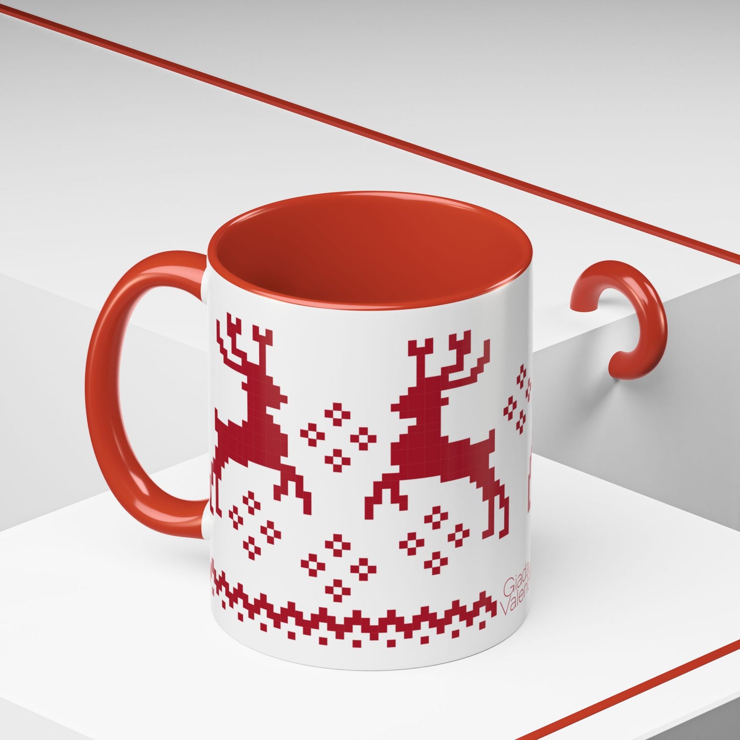 Jacquard Reindeer Christmas Mug with exclusive Italian design print (11oz) | Red | Giada Valenti Collection