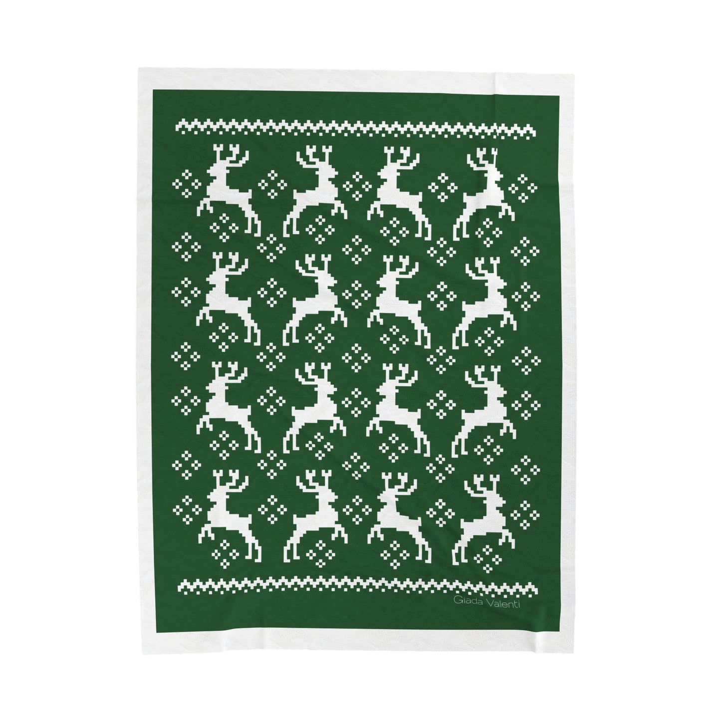 Jacquard Reindeer Christmas Velveteen Plush Blanket with Italian design print | 60x80 | Green | Giada Valenti | Christmas Gift