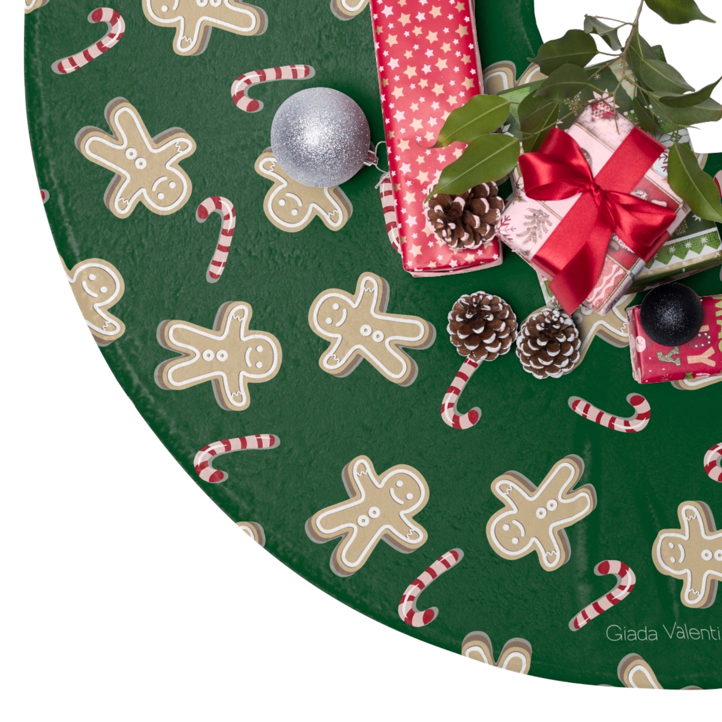 Gingerbread Candy Cane Tree Skirt with Italian Design print | Green | Giada Valenti | Christmas Decoration | Christmas Gift