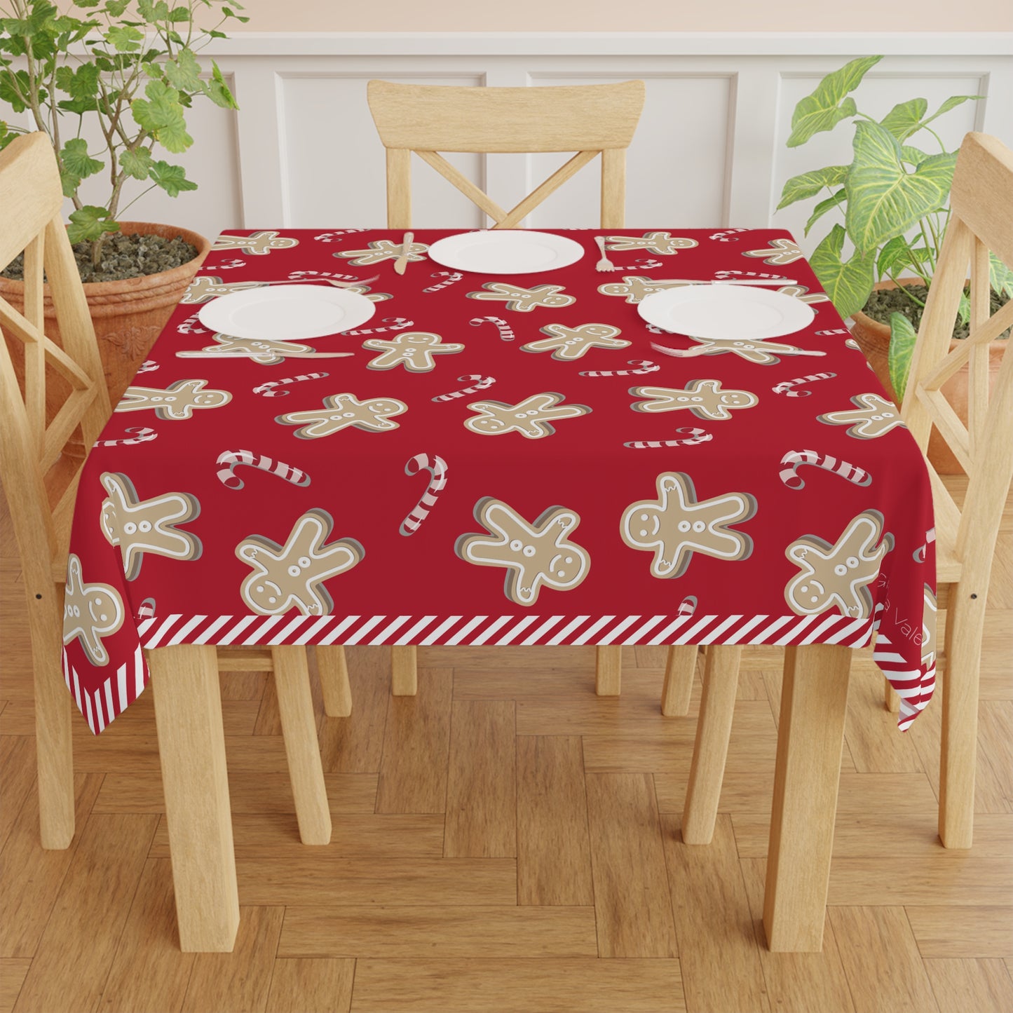 Gingerbread Candy Cane Tablecloth with Italian Design print | Red | Giada Valenti | Christmas Decoration | Christmas Gift