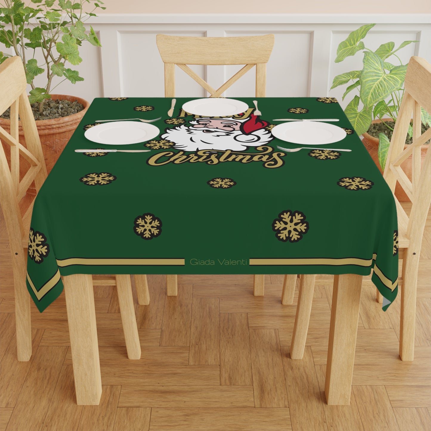 Santa Claus Christmas Tablecloth with Italian Design print | Green | Giada Valenti Collection