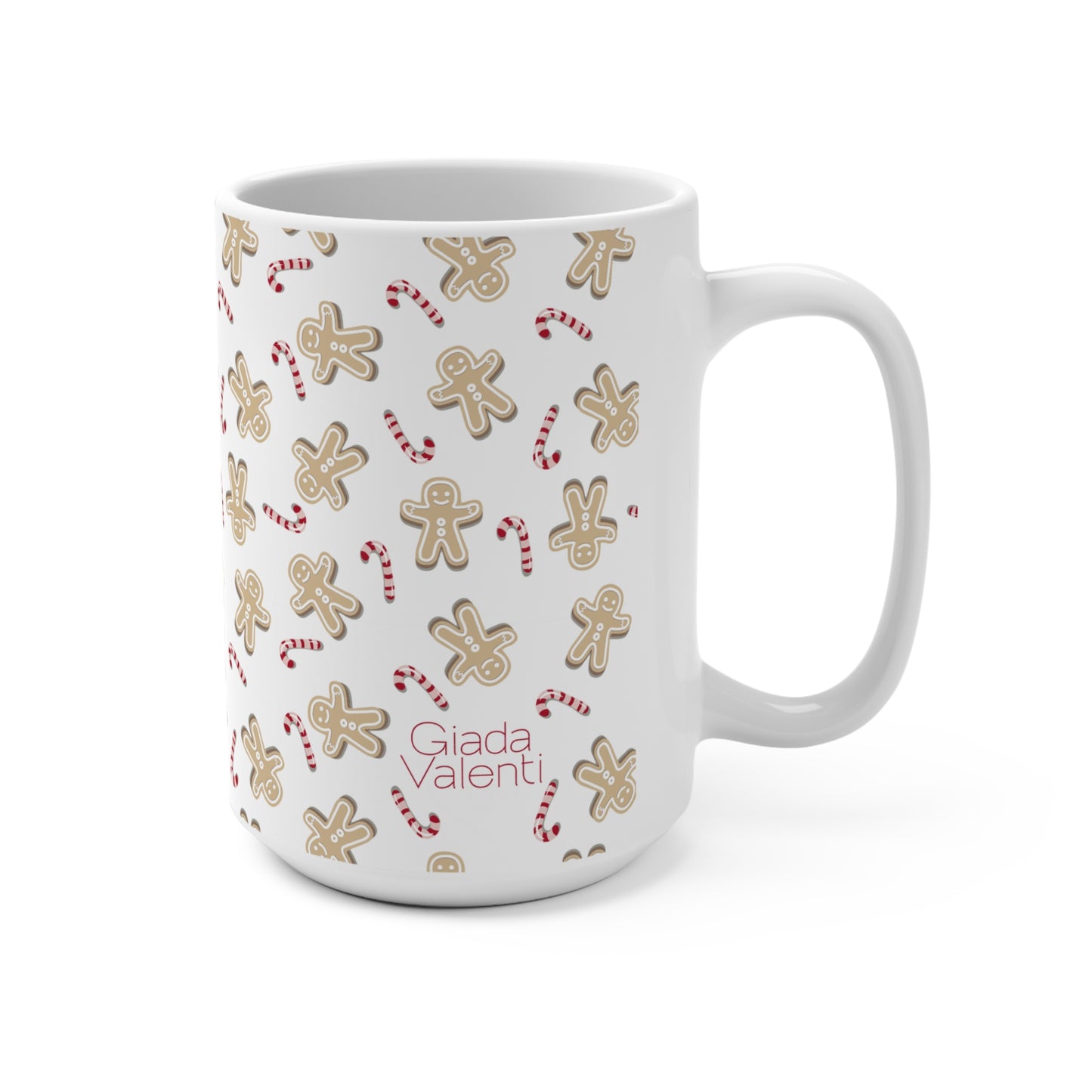 Gingerbread Candy Cane Mug with exclusive Italian design print (15oz) | Giada Valenti Collection