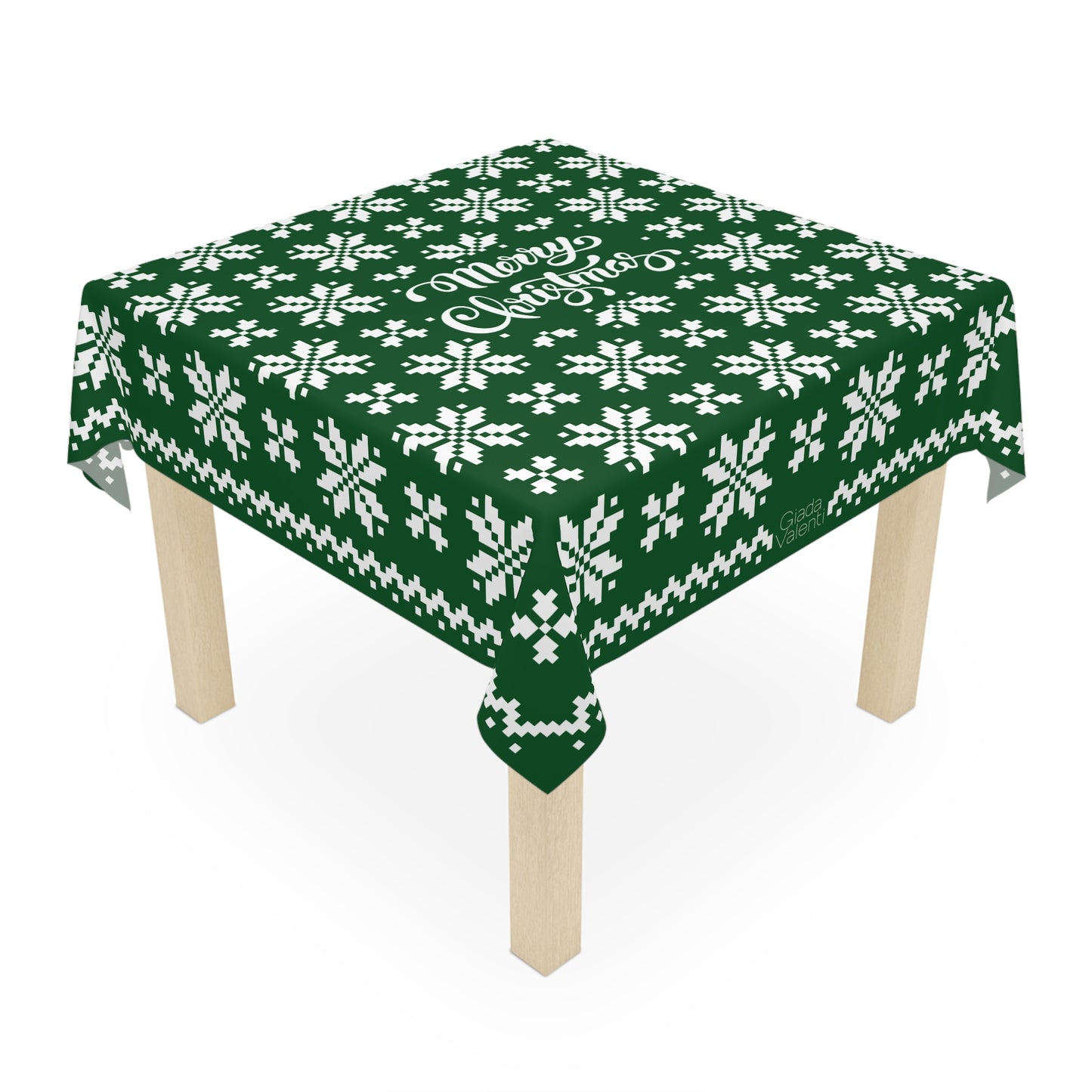 Jacquard Snowflake Christmas Tablecloth with Italian Design print | Green White | Giada Valenti | Christmas Decoration | Christmas Gift