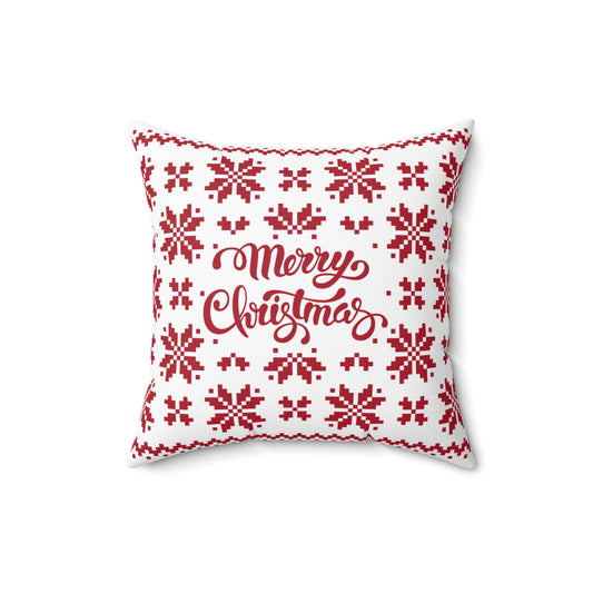 Merry Christmas Pillow with exclusive Italian Design print | White Red Jacquard Snowflake | Giada Valenti Collection