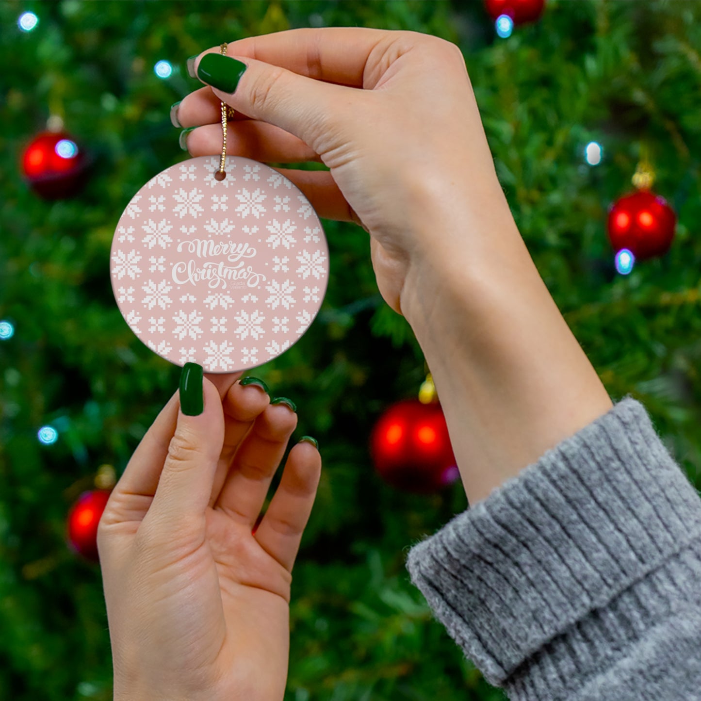 Ceramic Ornament with Italian Design print | Jacquard Snowflake | Pink | Giada Valenti | Christmas Ornament | Christmas Gift