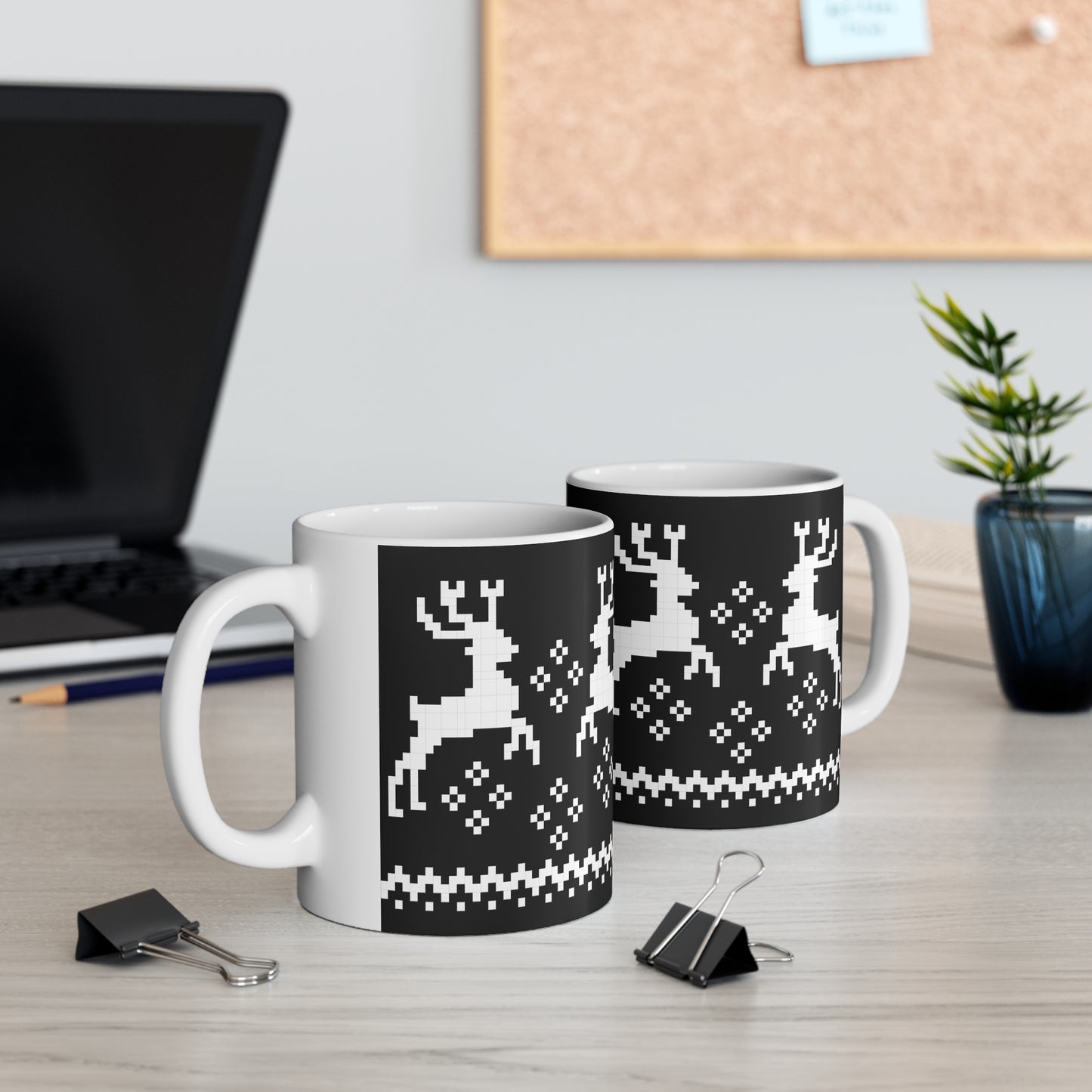 Jacquard Reindeer Christmas Mug with exclusive Italian design print (11oz) | Black | Giada Valenti | Christmas Gift