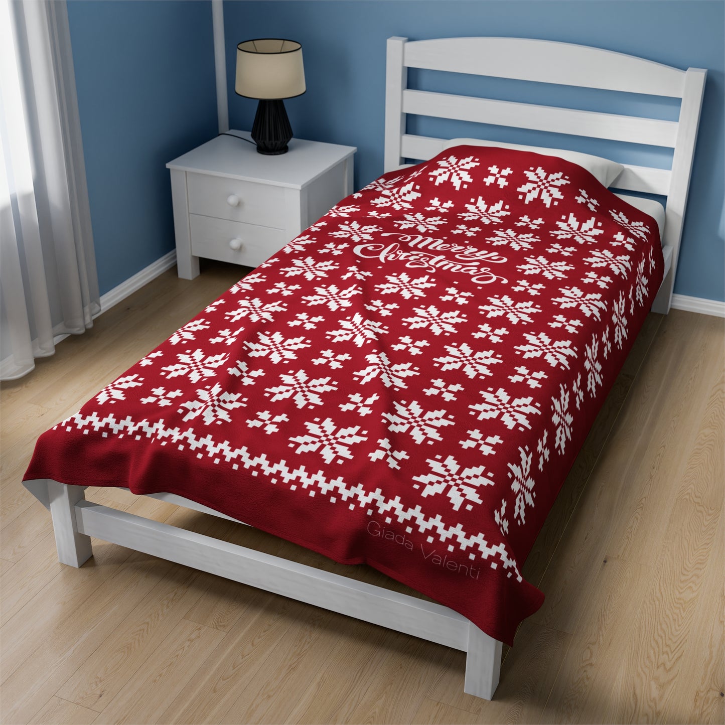 Jacquard Snowflake Christmas Velveteen Plush Blanket with Italian design print | 60x80 | Red | Giada Valenti