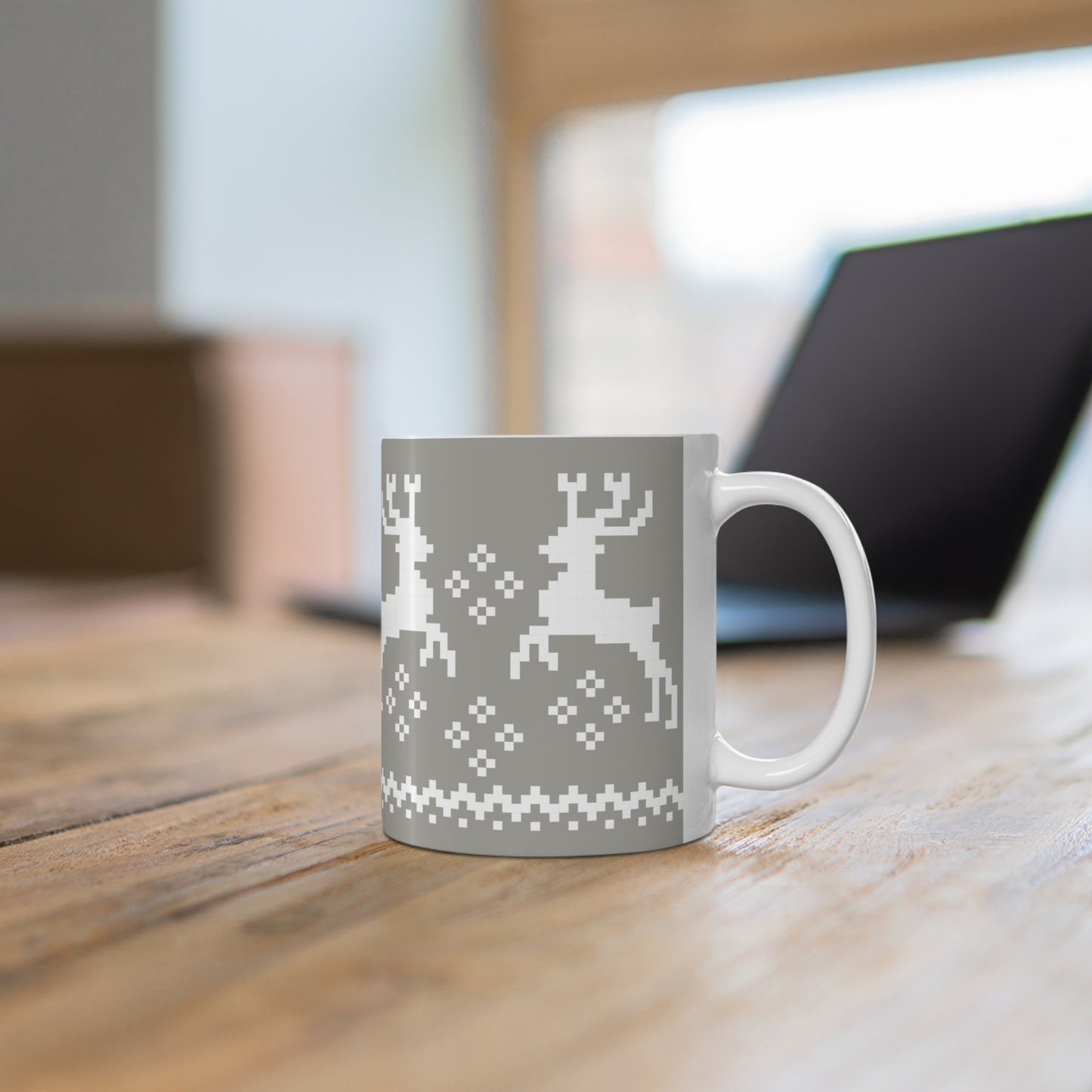 Jacquard Reindeer Christmas Mug with exclusive Italian design print (11oz) | Silver | Giada Valenti Collection