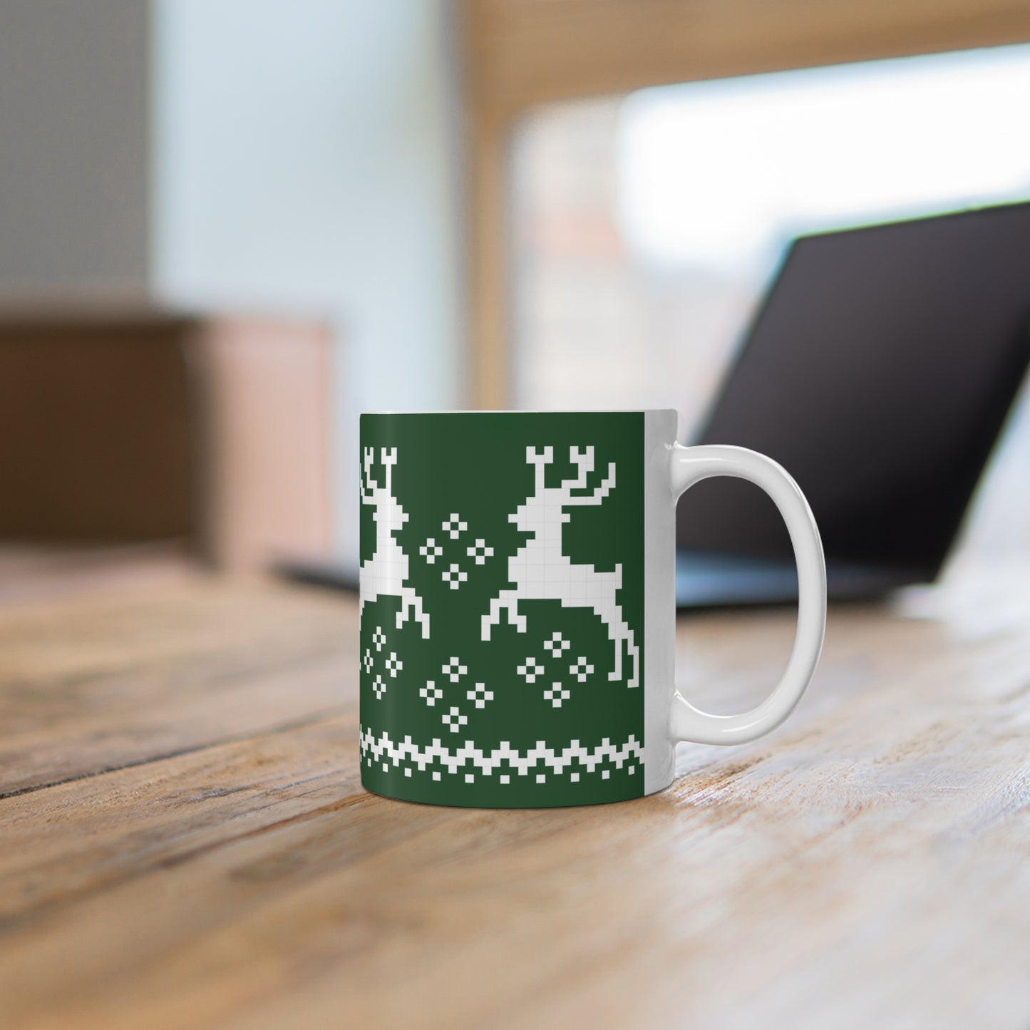 Jacquard Reindeer Christmas Mug with exclusive Italian design print (11oz) | Green | Giada Valenti Collection