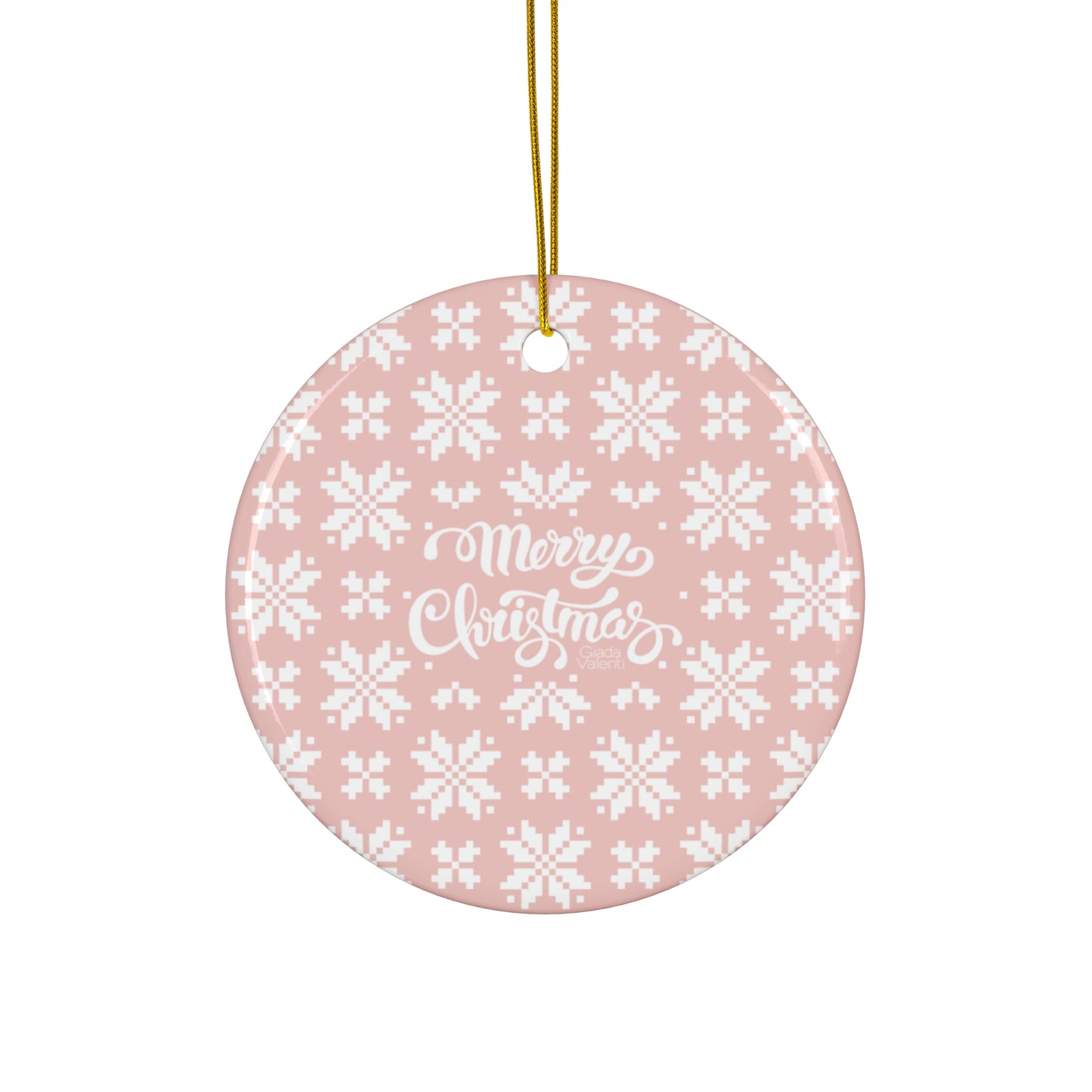 Ceramic Ornament with Italian Design print | Jacquard Snowflake | Pink | Giada Valenti | Christmas Ornament | Christmas Gift