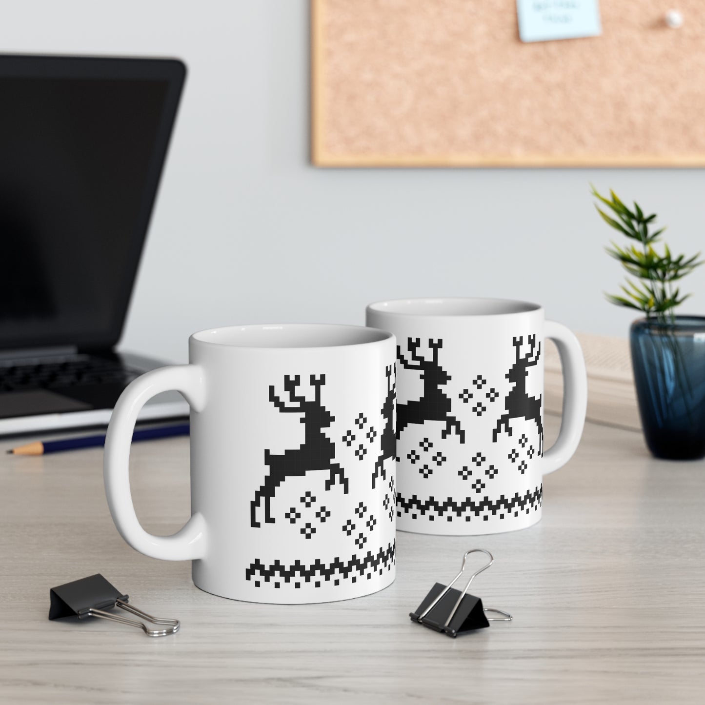 Jacquard Reindeer Christmas Mug with exclusive Italian design print (11oz) | Black | Giada Valenti Collection