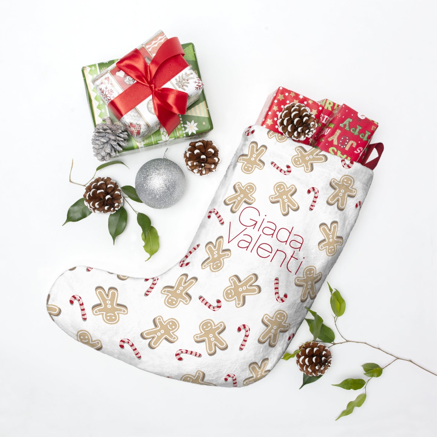 Gingerbread Candy Cane Christmas Stocking | Giada Valenti Collection