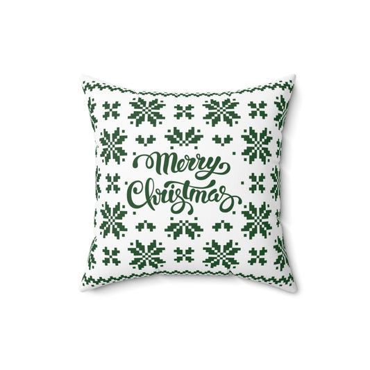 Merry Christmas Pillow with exclusive Italian Design print | White Green Jacquard Snowflake | Giada Valenti Collection