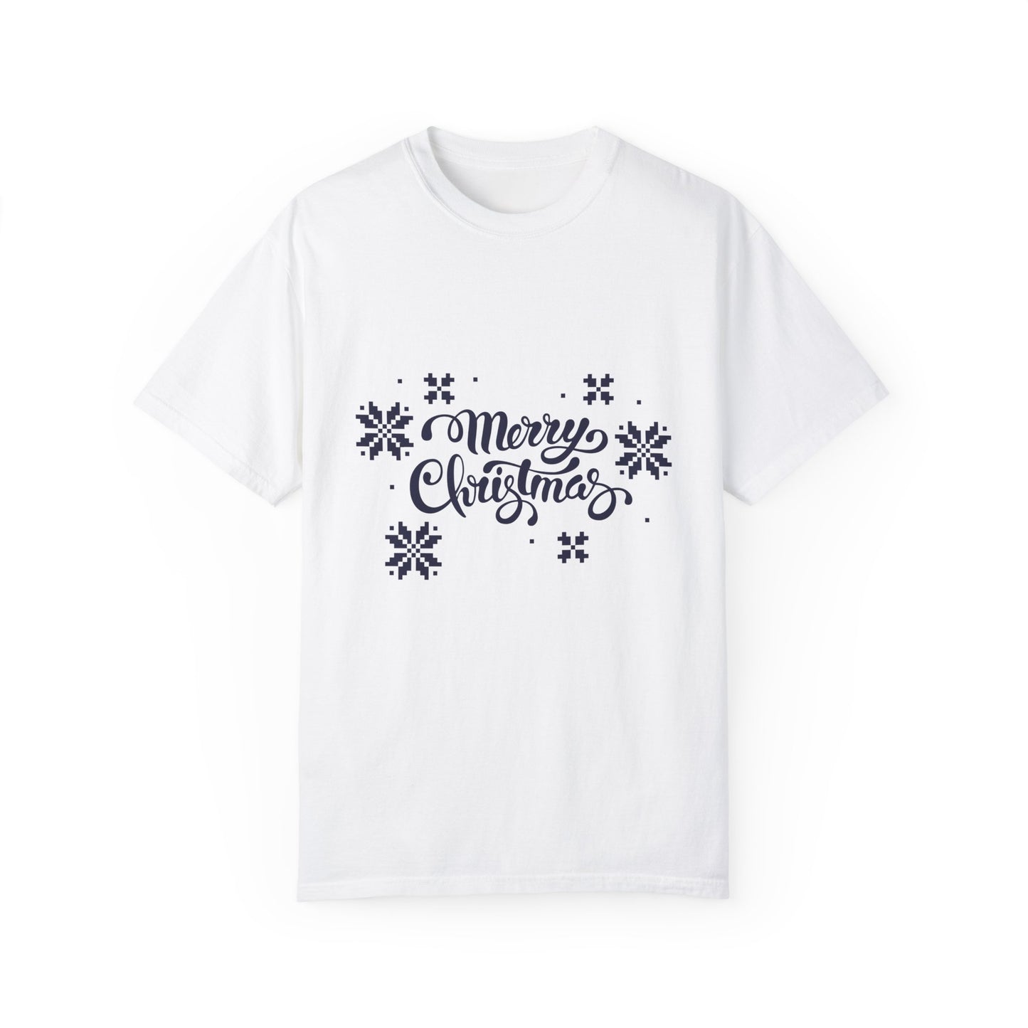 Merry Christmas Jaquard Unisex T-shirt with exclusive Italian design print | White Blue | Giada Valenti | Christmas T-shirt | Christmas gift