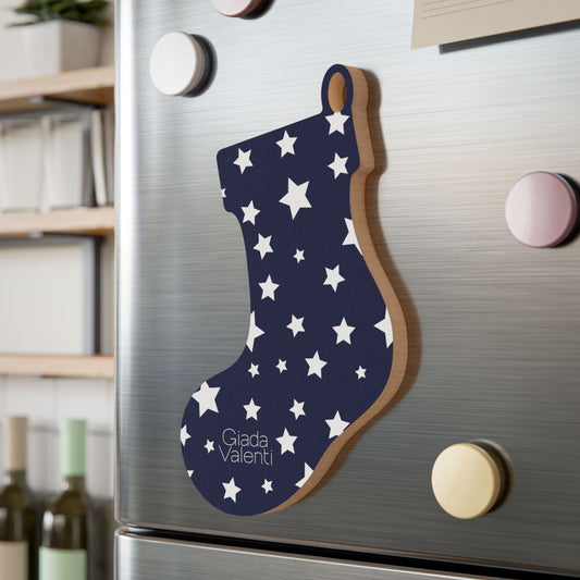 Giada Valenti | Christmas Stocking Wooden Ornament | Designed in Italy | Blue White Stars | Christmas Ornament | Christmas Gift