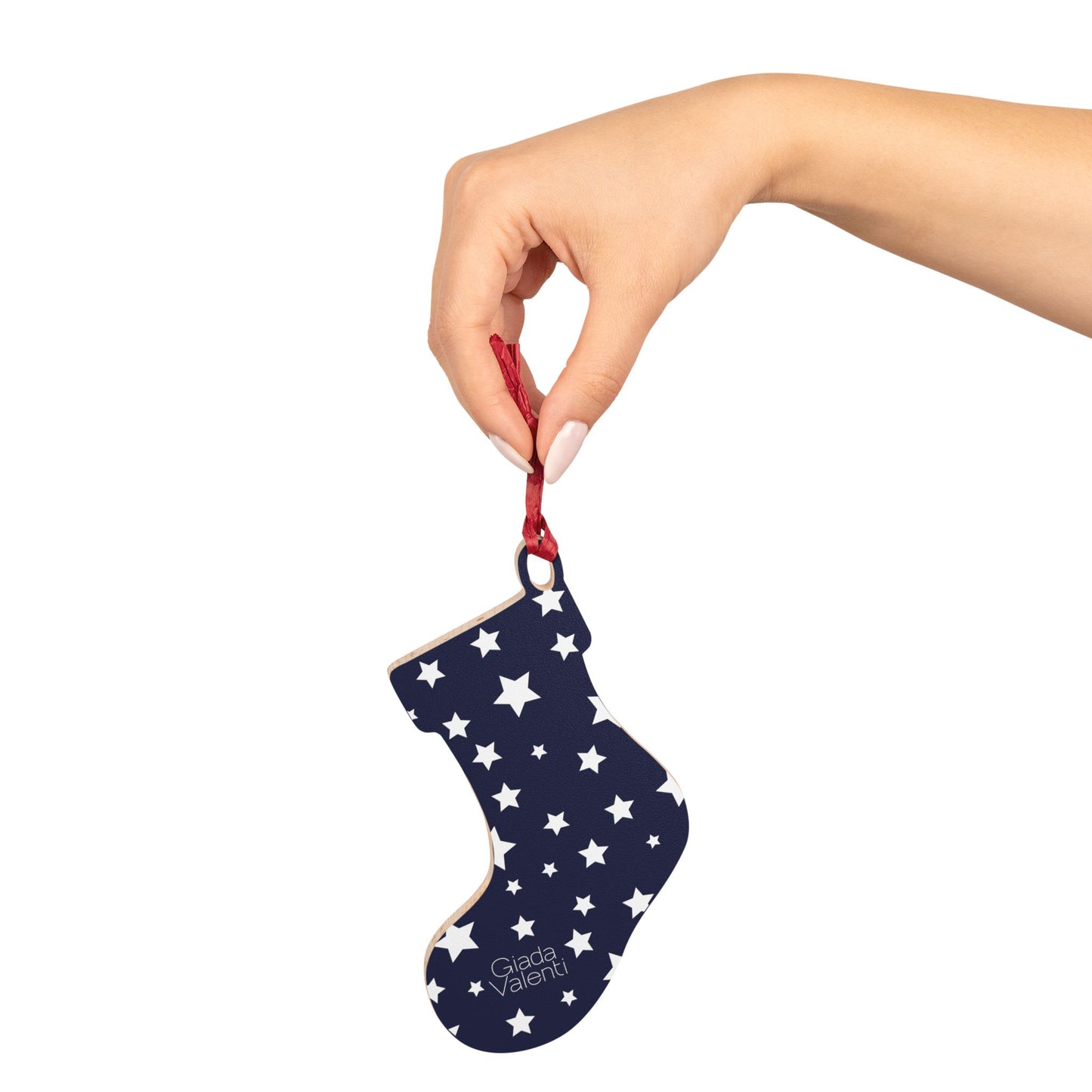 Giada Valenti | Christmas Stocking Wooden Ornament | Designed in Italy | Blue White Stars | Christmas Ornament | Christmas Gift