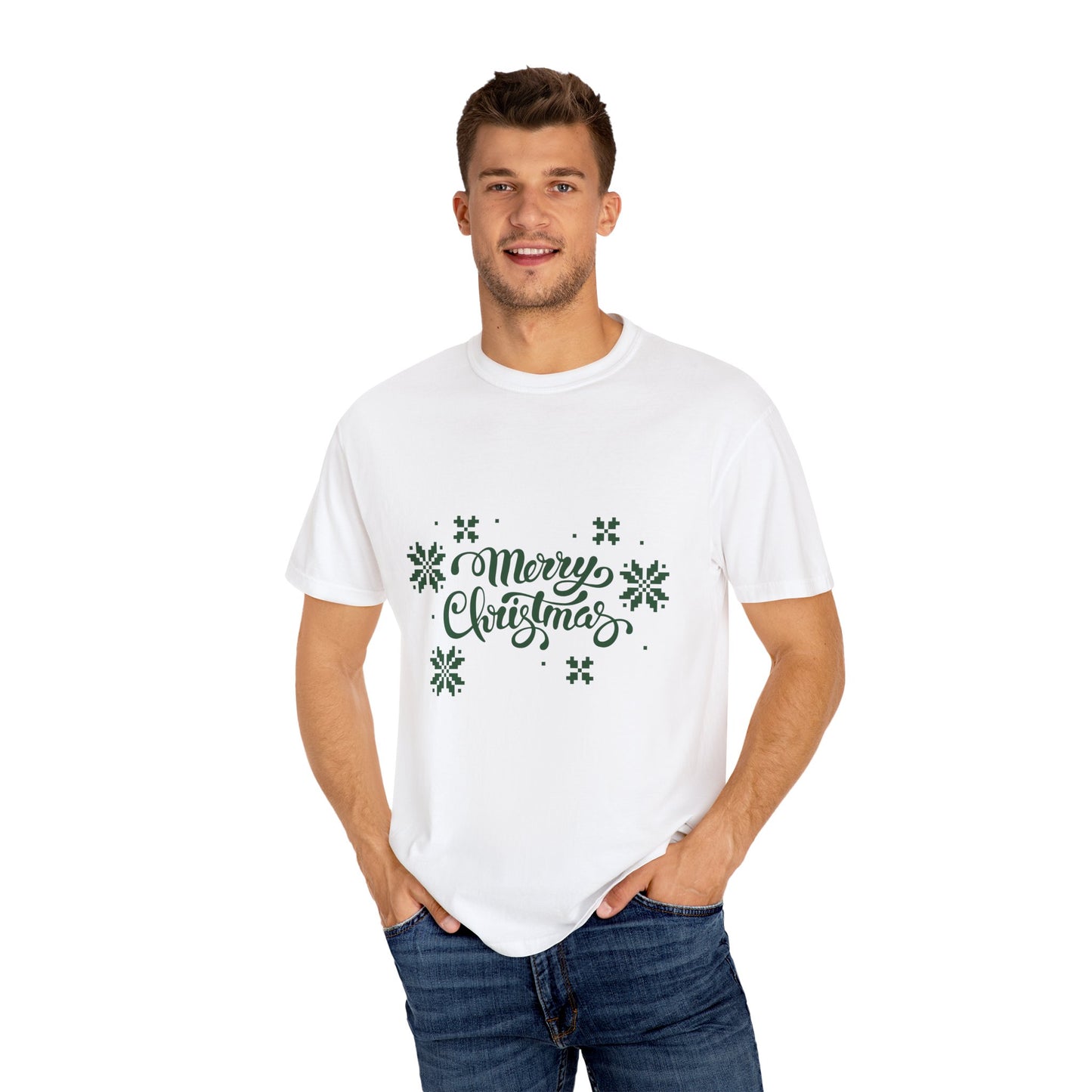 Merry Christmas Jacquard Unisex T-shirt with Italian Design print | Green | Giada Valenti | Christmas T-shirt | Christmas gift