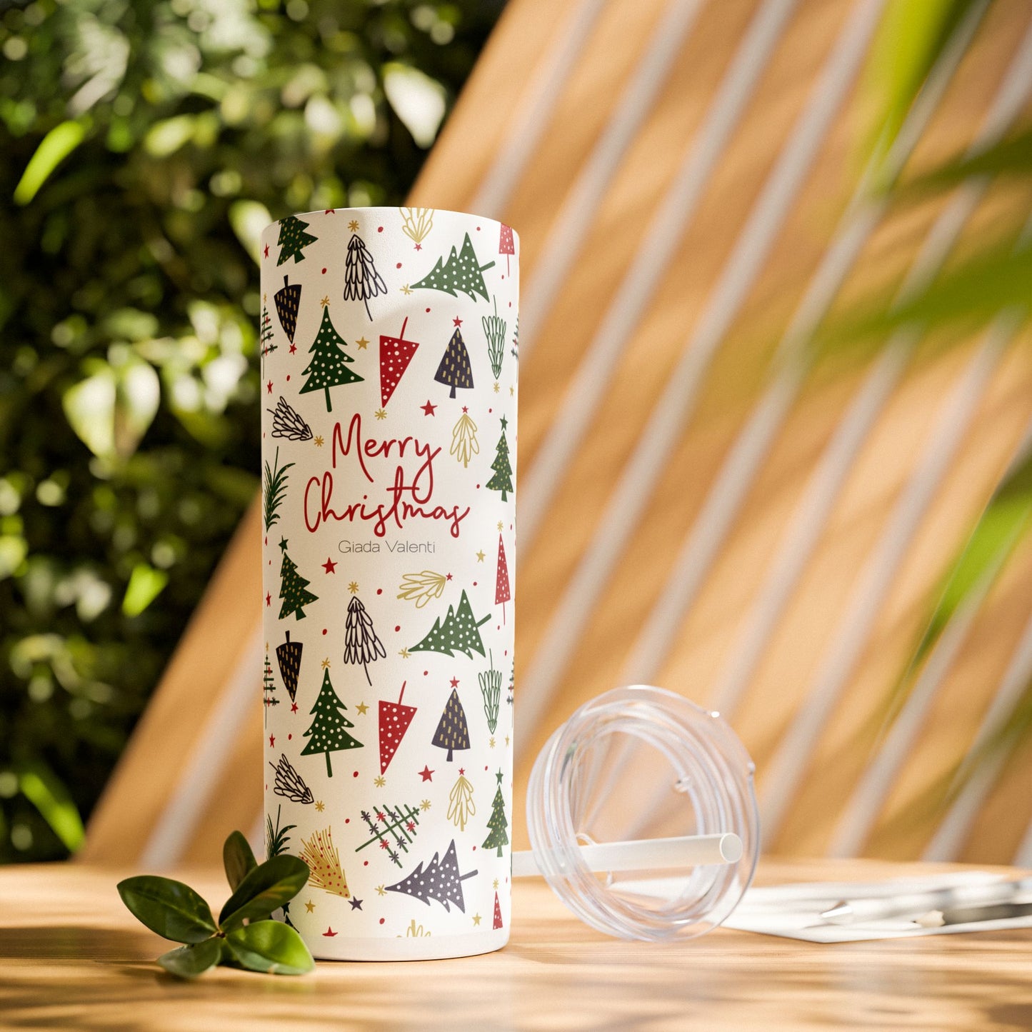 Merry Christmas Skinny Tumbler with Straw, 20oz | Giada Valenti | Christmas Gift |