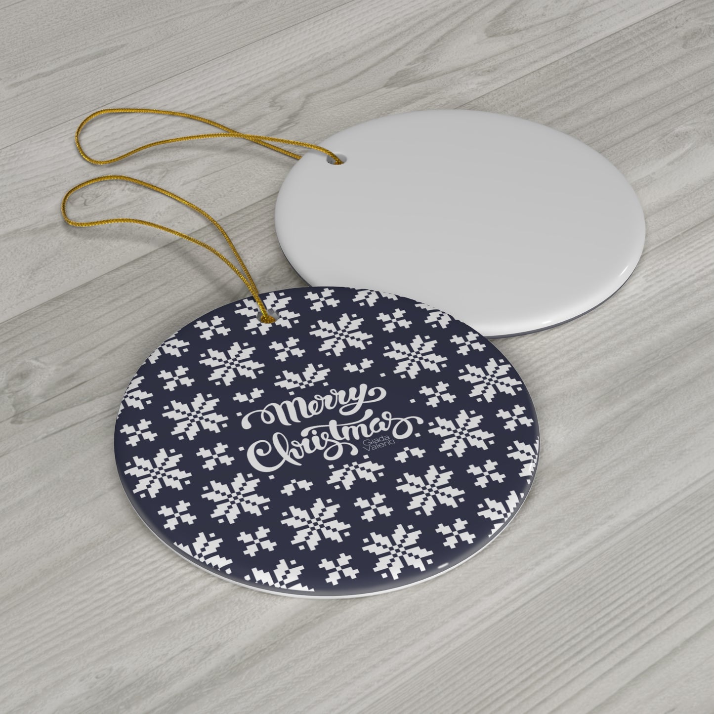 Marry Christmas Ceramic Ornament with Italian Design print | Jacquard Snowflake | Blue | Giada Valenti | Christmas Ornament | Christmas Gift