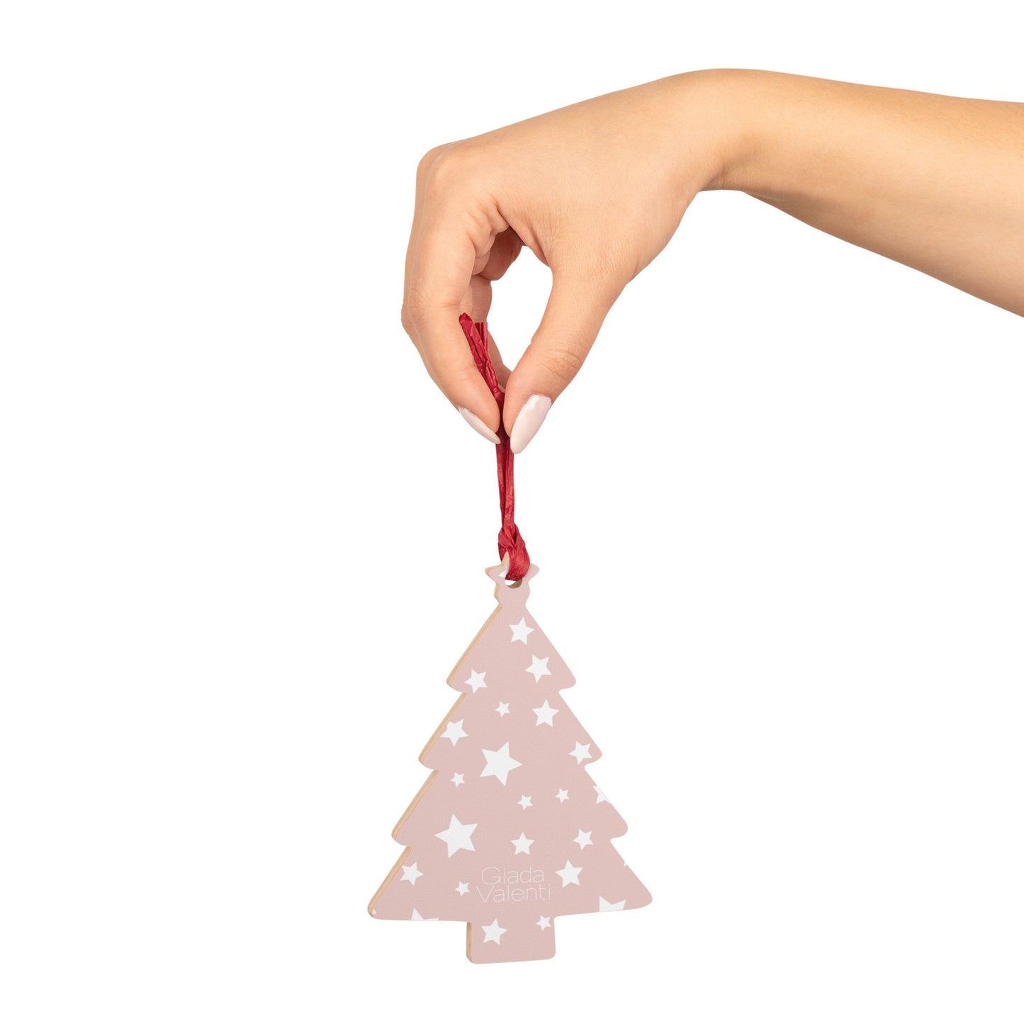 Giada Valenti | Tree Shape Wooden Ornament | Designed in Italy | Pink White Star | Christmas Ornament | Christmas Gift | Italian Design