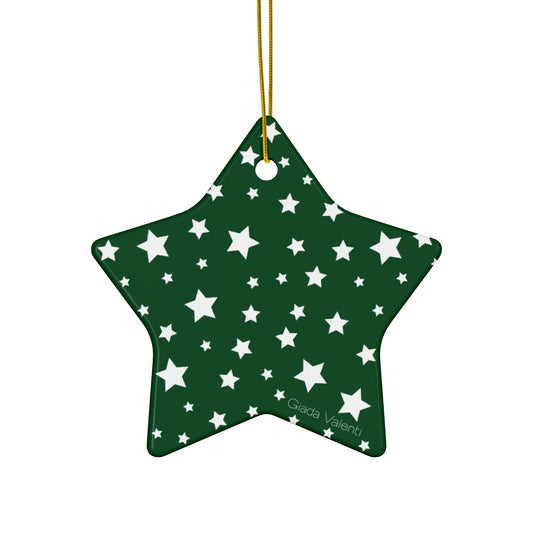 Christmas Stars Ceramic Ornament with exclusive Italian design print | White Green | Giada Valenti | Christmas Ornament | Christmas Gift