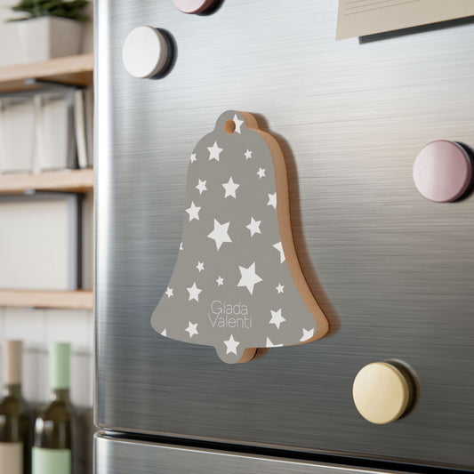 Giada Valenti | Bell Shape Wooden Ornaments | Designed in Italy | Silver White Stars | Christmas Ornament | Christmas Gift | Italian Design