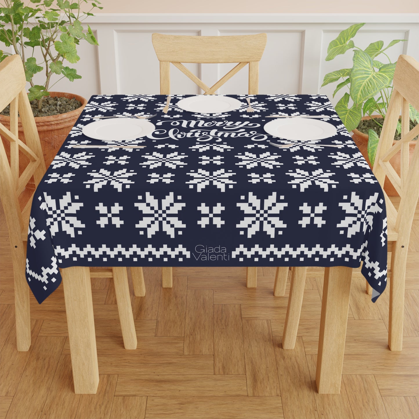 Jacquard Snowflake Christmas Tablecloth with Italian Design print | Green | Giada Valenti | Christmas Decoration | Christmas Gift