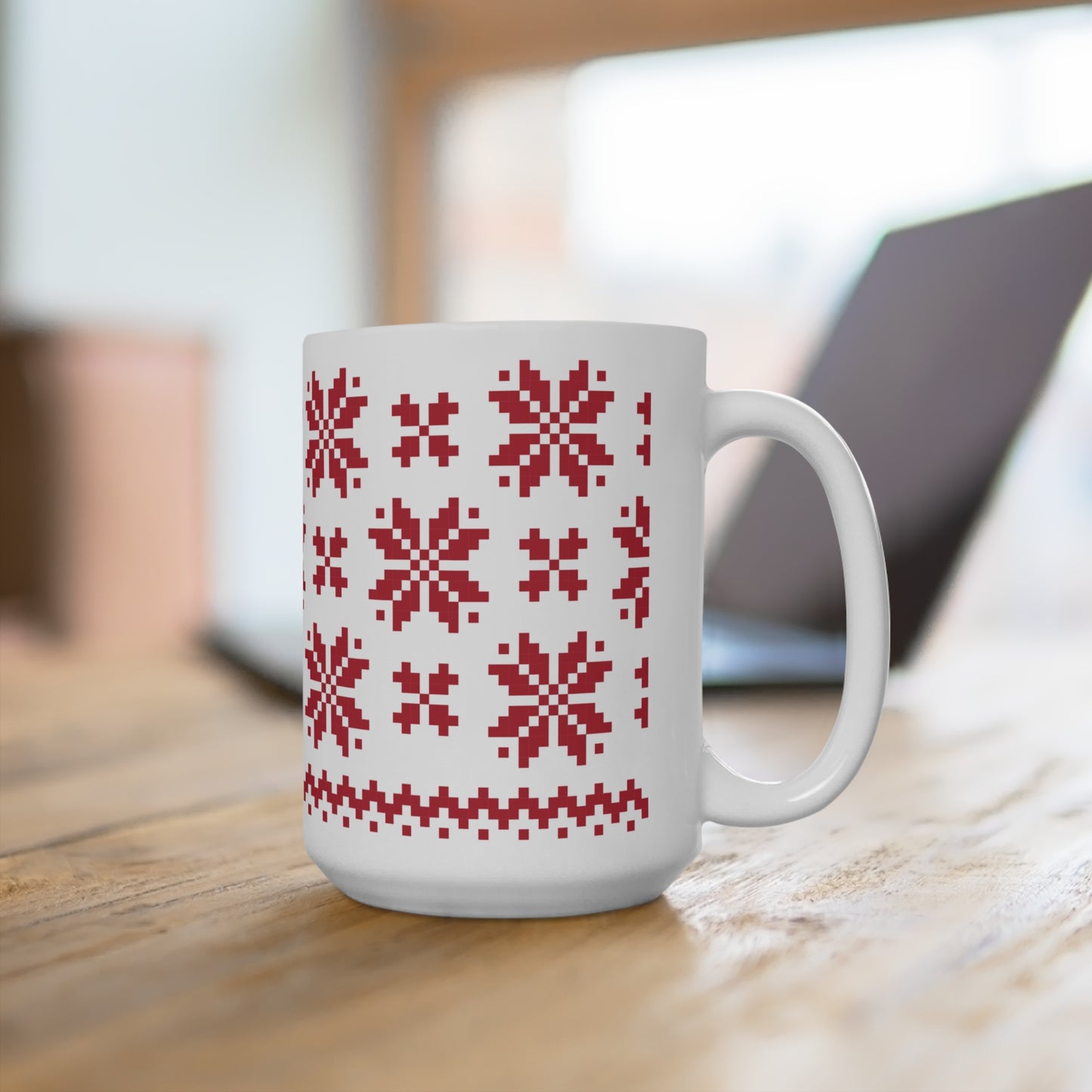 Jacquard Snowflake Mug with exclusive Italian design print (15oz) | White Red | Giada Valenti Collection