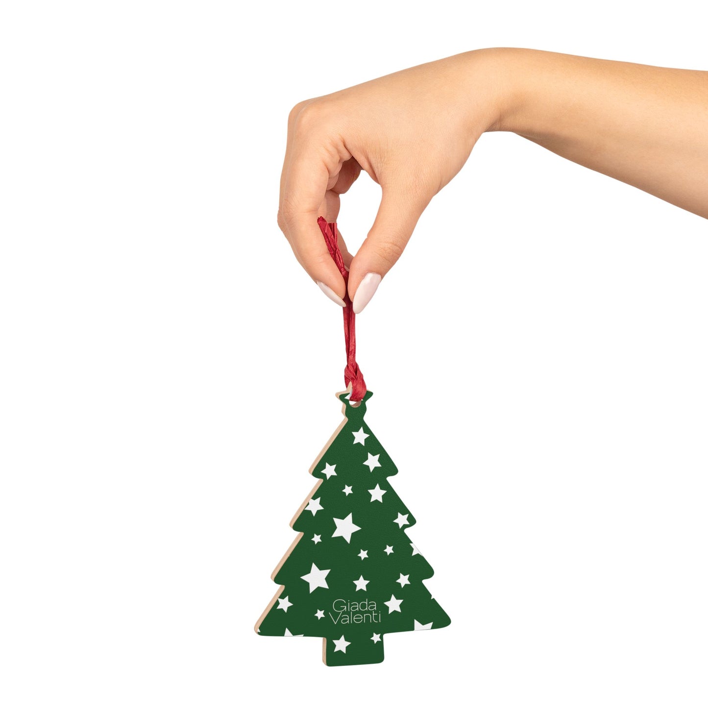 Giada Valenti | Tree Shape Wooden Ornament | Designed in Italy | Green White Star | Christmas Ornament | Christmas Gift | Italian Design