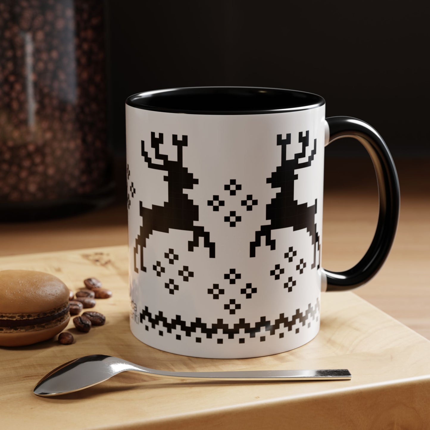 Jacquard Reindeer Christmas Mug with exclusive Italian design print (11oz) | Black | Giada Valenti Collection