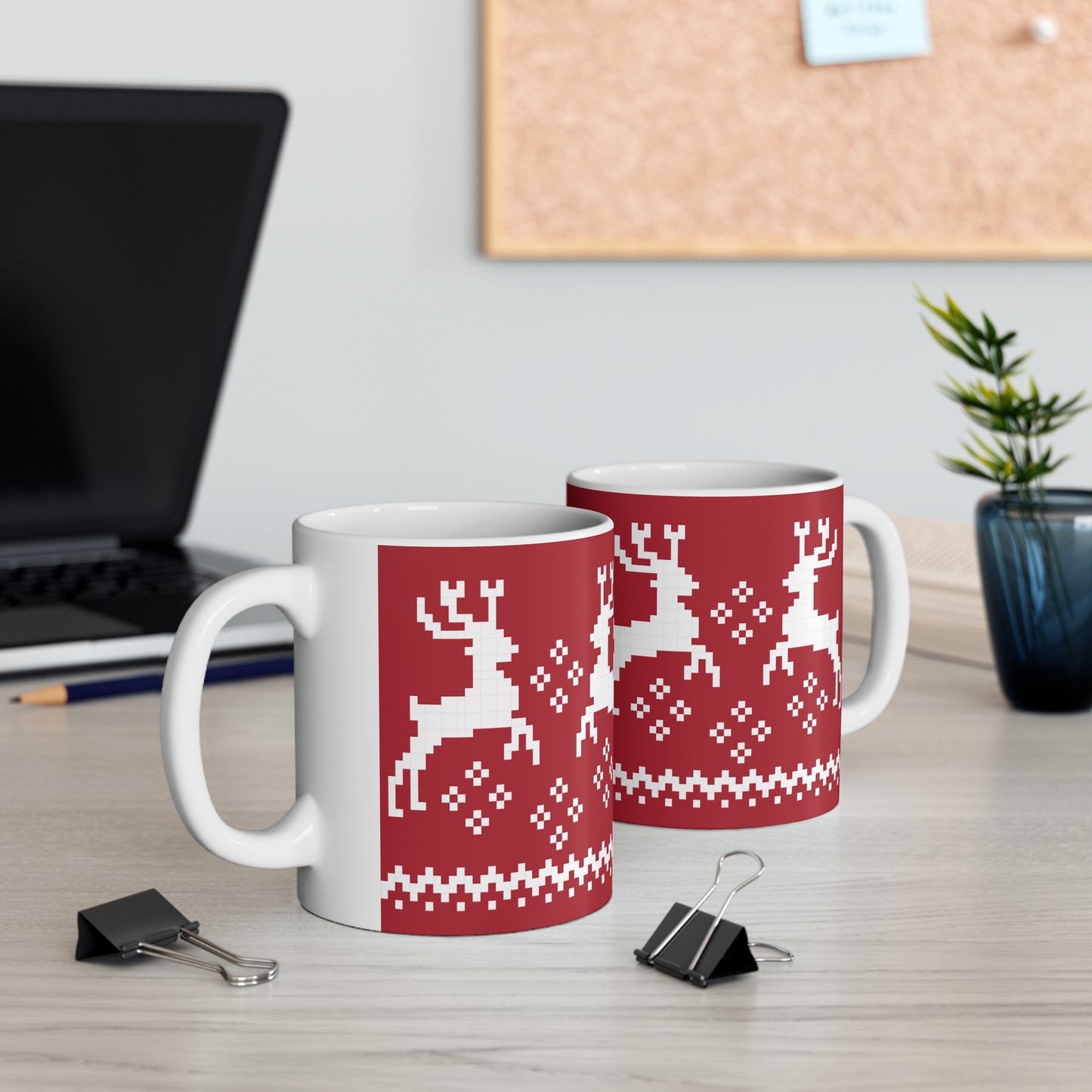 Jacquard Reindeer Christmas Mug with exclusive Italian design print (11oz) |  Red | Giada Valenti Collection