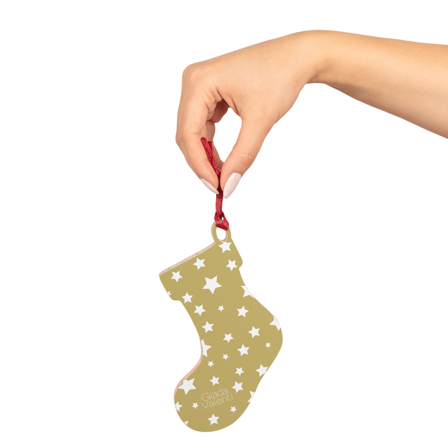 Giada Valenti | Christmas Stocking Wooden Ornament | Designed in Italy | Beige White Stars | Christmas Ornament | Christmas Gift